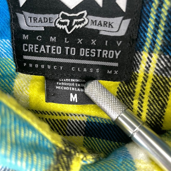 Fox Shirt Mens M Yellow Blue Plaid Western Long Sleeve Button Down Flannel EUC - Picture 9 of 15